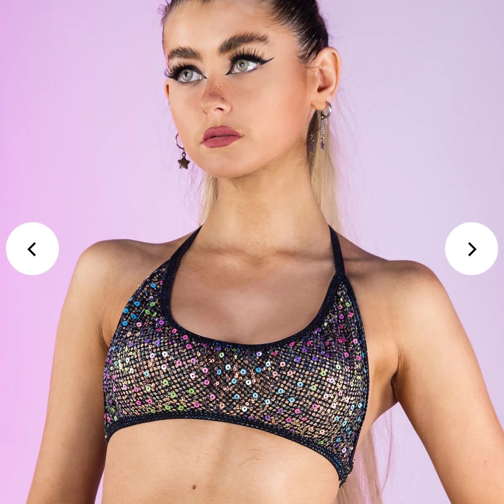 NWOT Rave Wonderland Diamond Rodeo Sequin Fishnet Cropped Tie Top